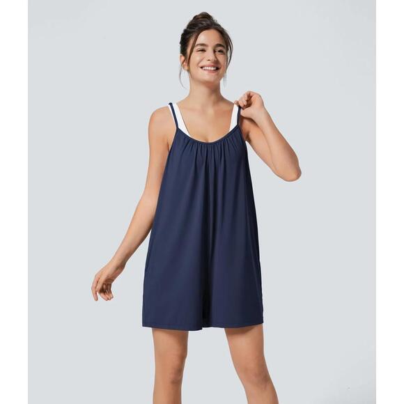 NWT Halara Spaghetti Pocket Solid Wide Leg Casual Jumpsuit Size M - Picture 9 of 12